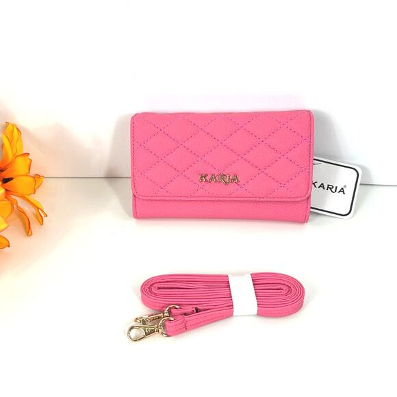 KARIA Women's Cellphone Crossbody Bag Pink Detachable Strap Great for to Her NEW - Picture 11 of 14
